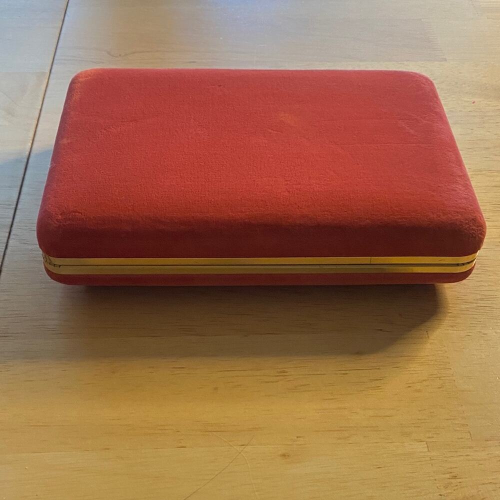 Red Velvet Jewelry Box with Gold Trim